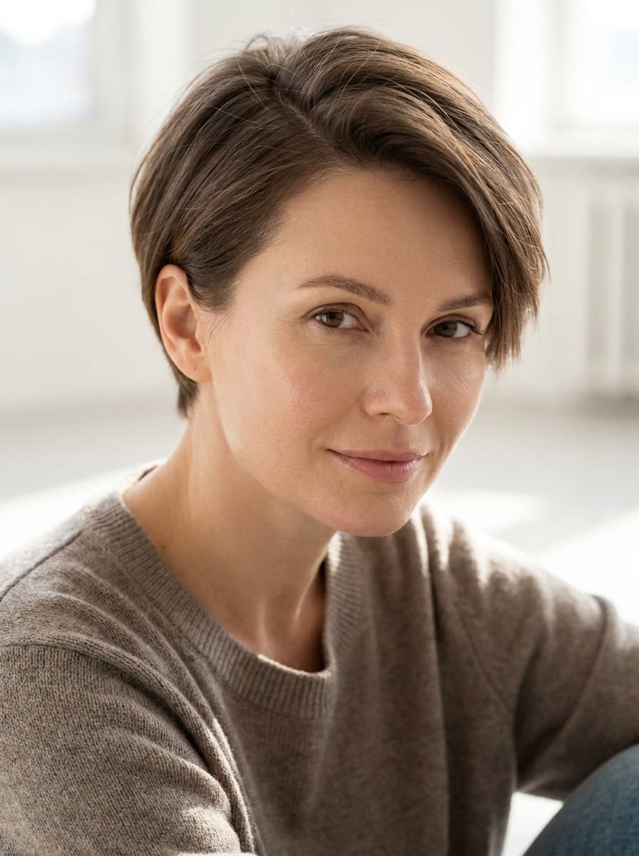Pixie mit leichtem Seitenscheitel - Kurzhaarfrisur für feines Haar